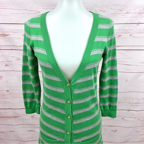 Juicy Couture Kelly Green Striped Royal Crown Button Front Cardigan Sweater - Picture 3 of 9